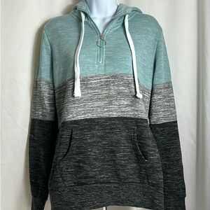 Reflex Women’s Size Medium Hoodie Turquoise Gray Striped Sweatshirt Cotton Blend